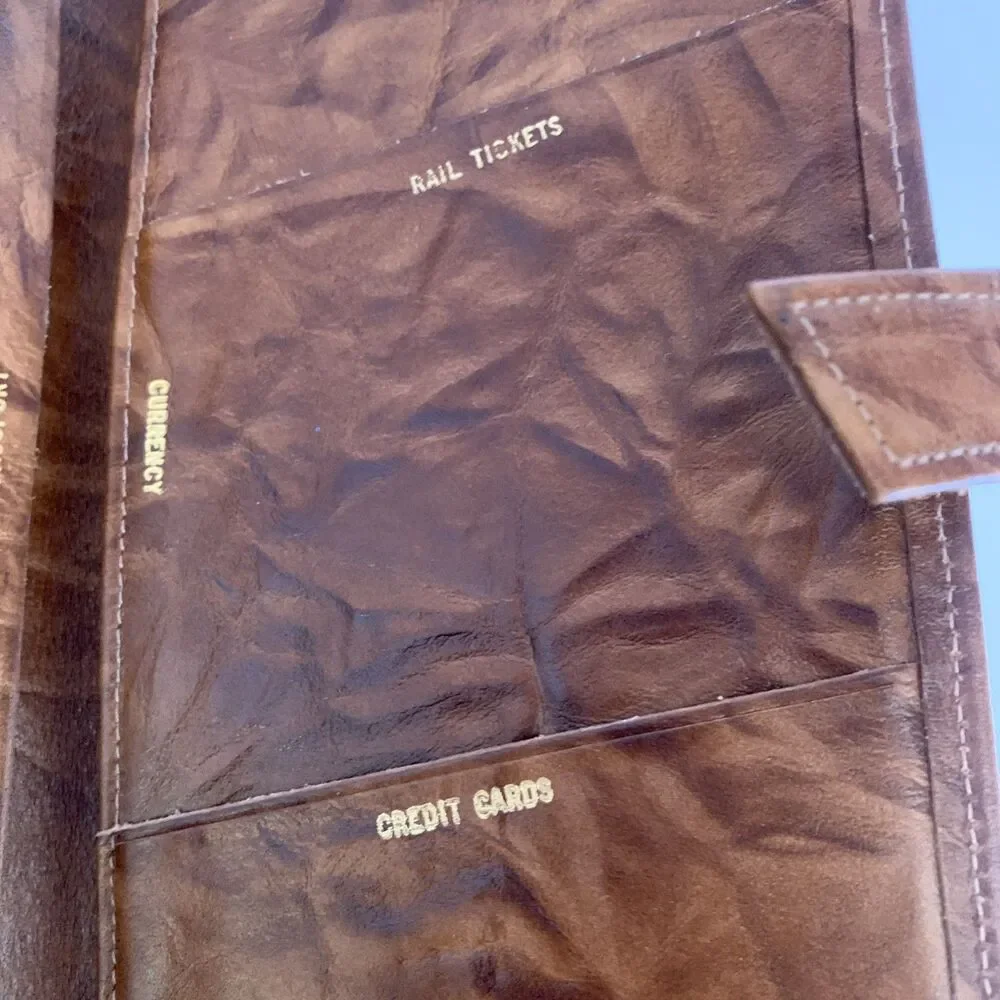 Vintage Wallet Tan/Brown Cowhide Leather Passport/Ticket Holder 1960's Style 7X4
